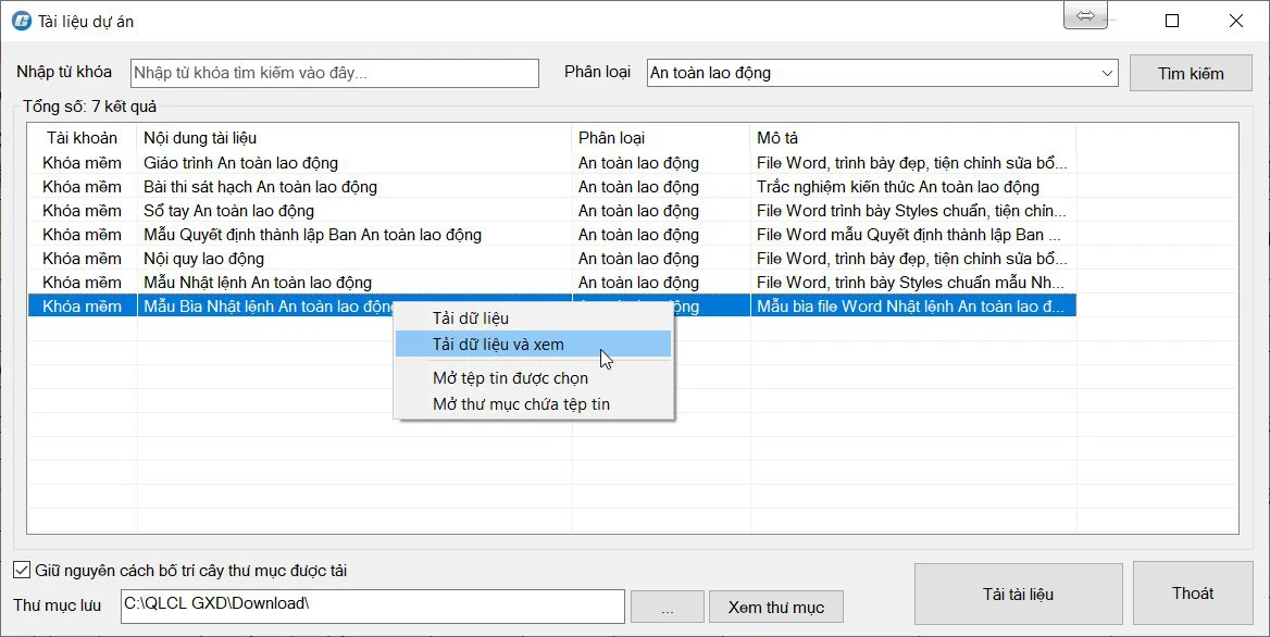 Bổ sung tài liệu và biểu mẫu về An toàn lao động trong thư viện phần mềm QLCL GXD